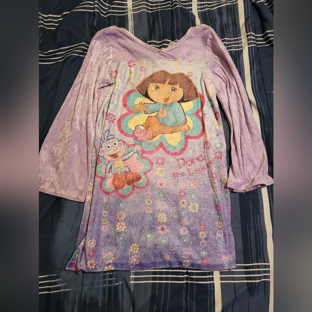 Y2K VTG Nickelodeon Purple Dora The Explorer  Kids Pajamas Nightgown SIZE 6T